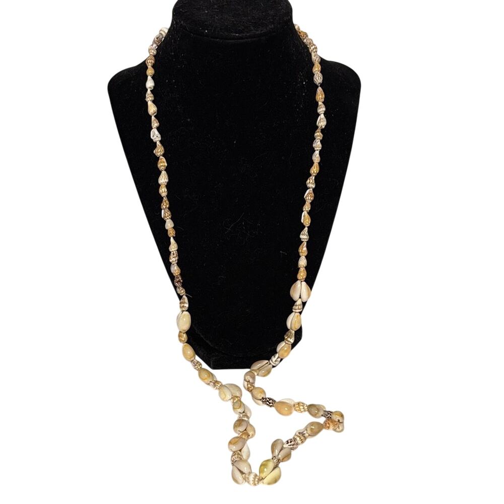 Long Real Shell Necklace 34” Coastal Boho Beach Statement Jewelry